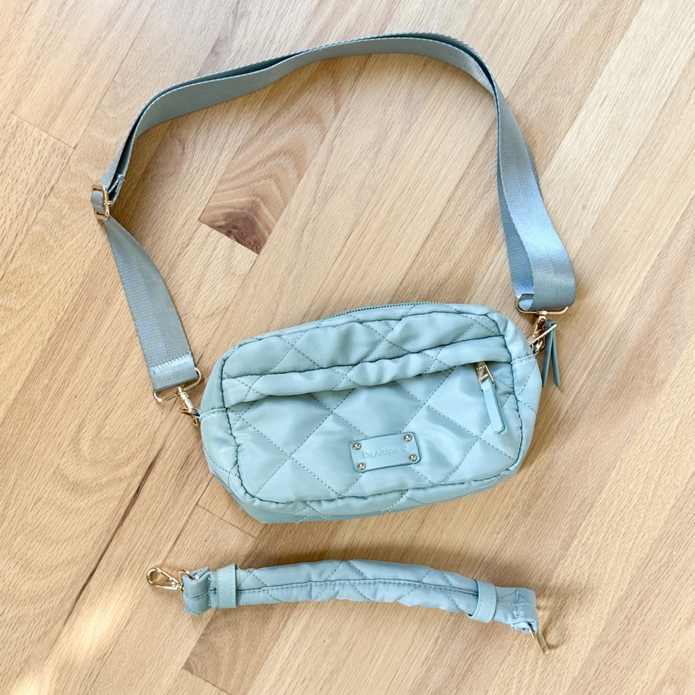 BearPaw Quilted Light Blue Crossbody Bag with Short or Long Handle